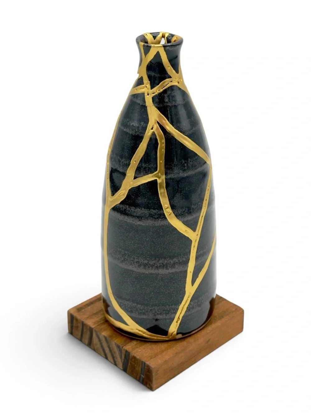 Kintsugi Vase Striped Black Pottery Gold Crack Art Growth Anniversary Gift